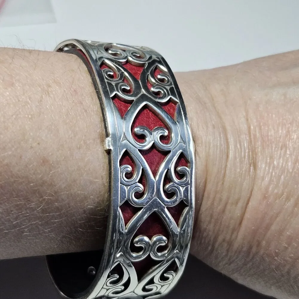Brighton Christo Madrid Narrow Silver Plated Cuff Bracelet Pink Red Leather 7" - Picture 3 of 16
